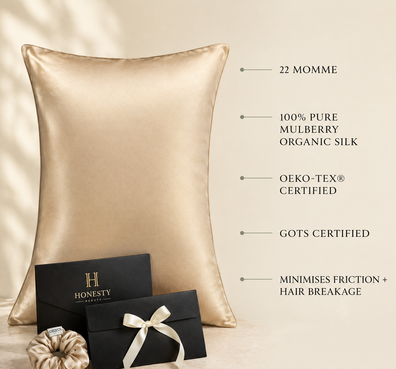 100% Pure Mulberry Silk Pillowcase and Sleeping Scrunchie, 22 Momme